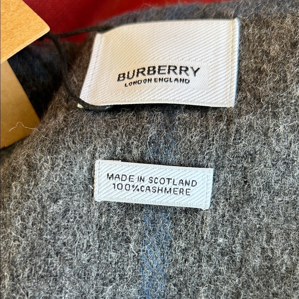 Burberry Cashmere Charcoal Plaid Check Scarf - Picture 2 of 8